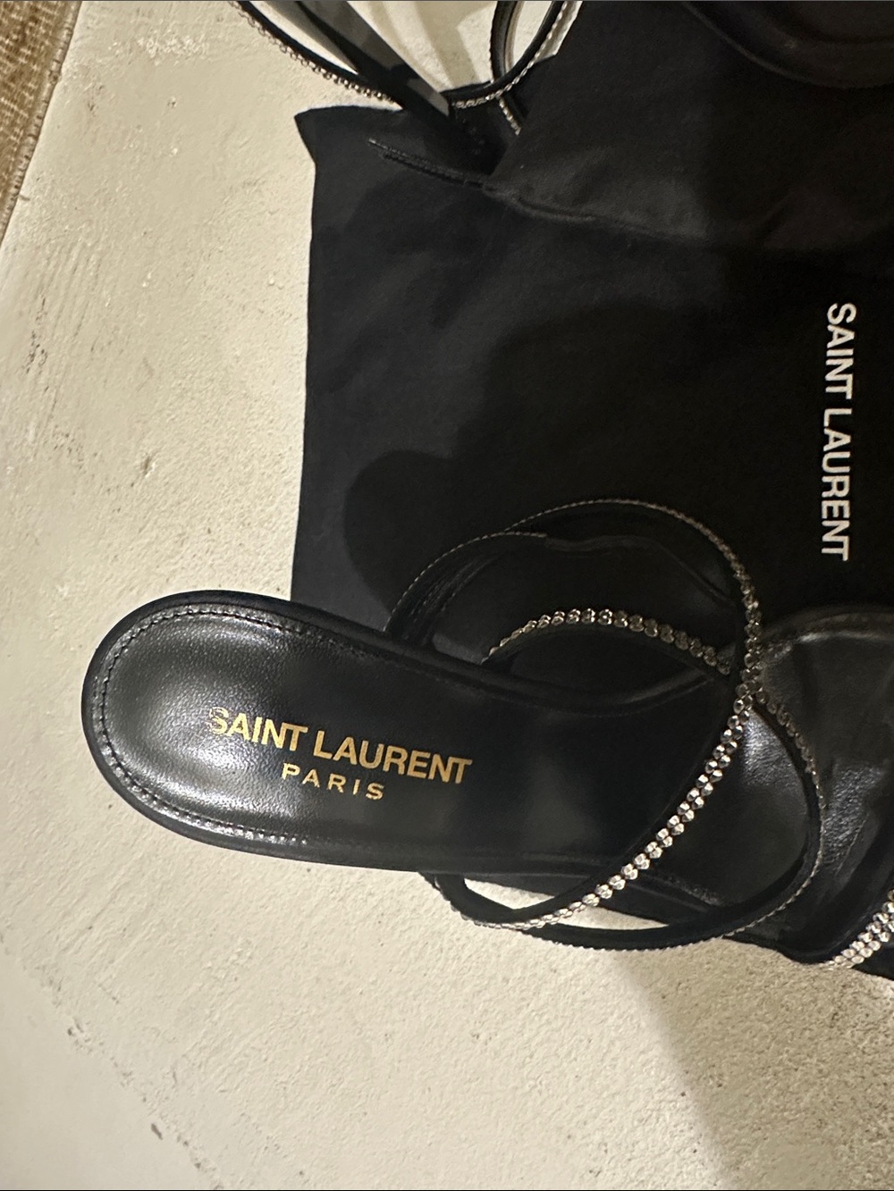 Saint Laurent Black Crystal-Strap Stiletto Sandals - Picture 2 of 4